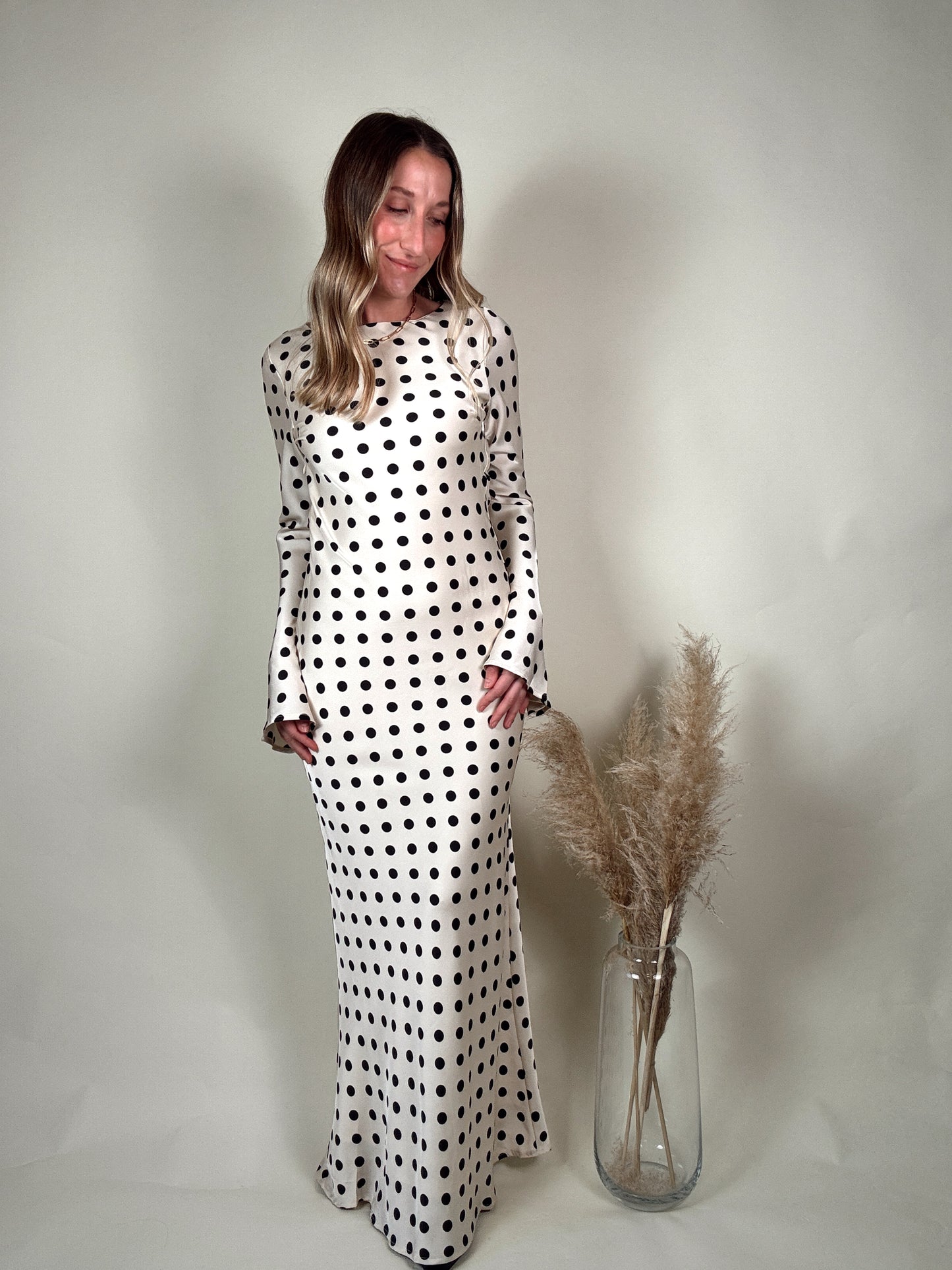 Polka Dot Satin Maxi Dress