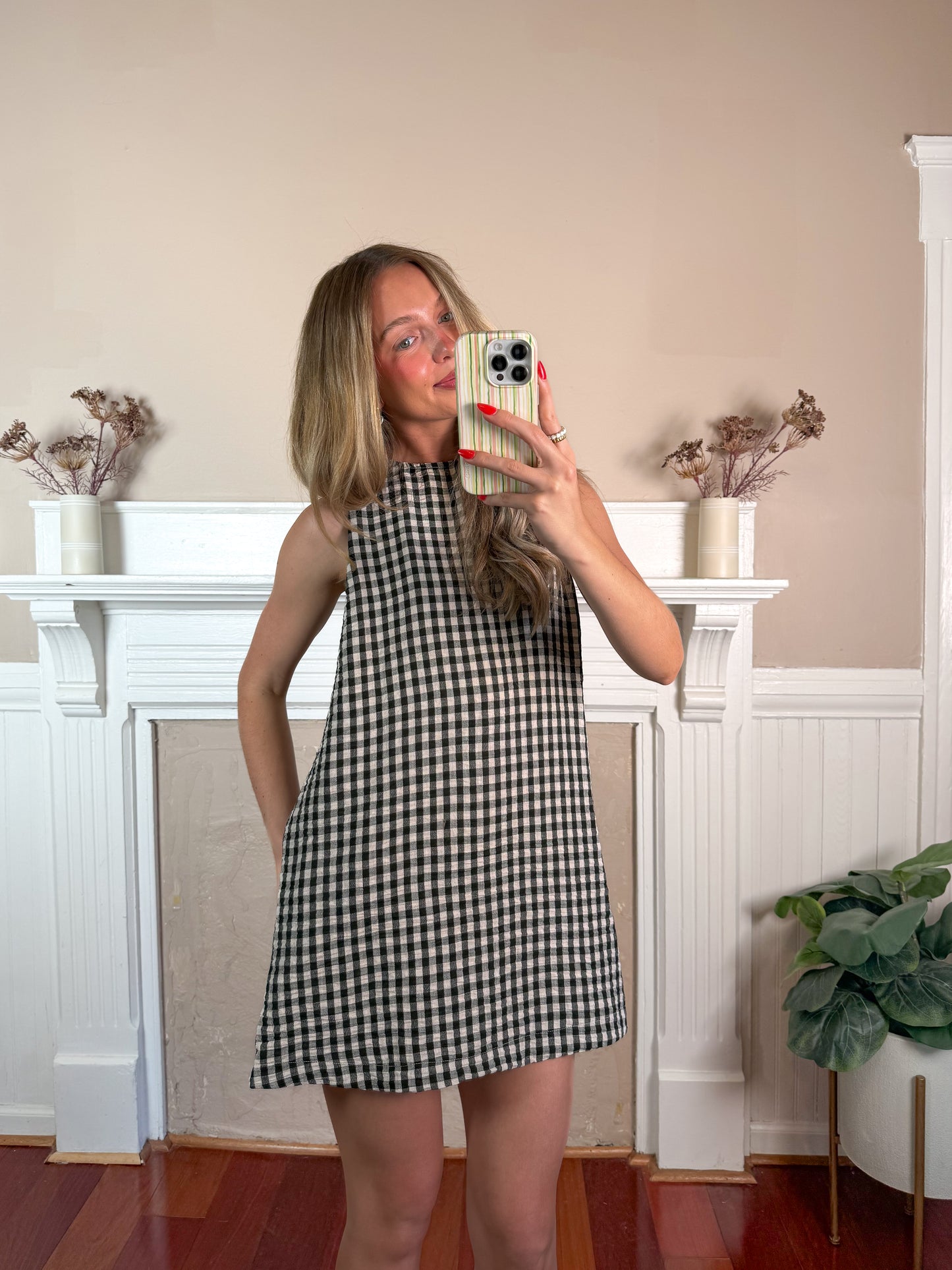 Gingham Open Back Dress