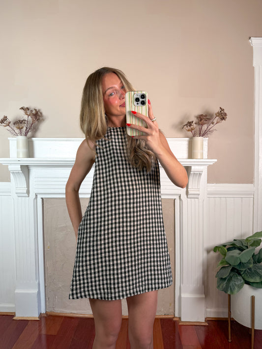 Gingham Open Back Dress