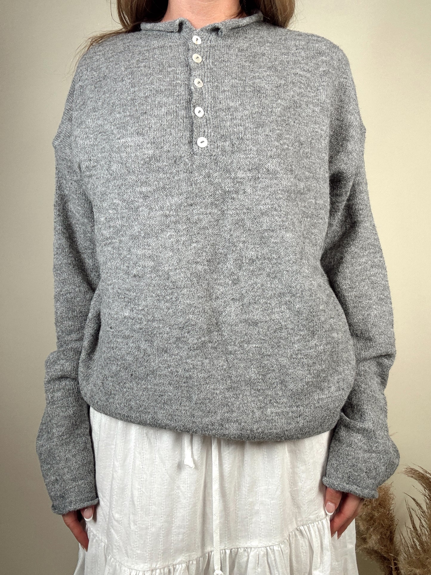 Nola Henley Pullover - Heather Grey