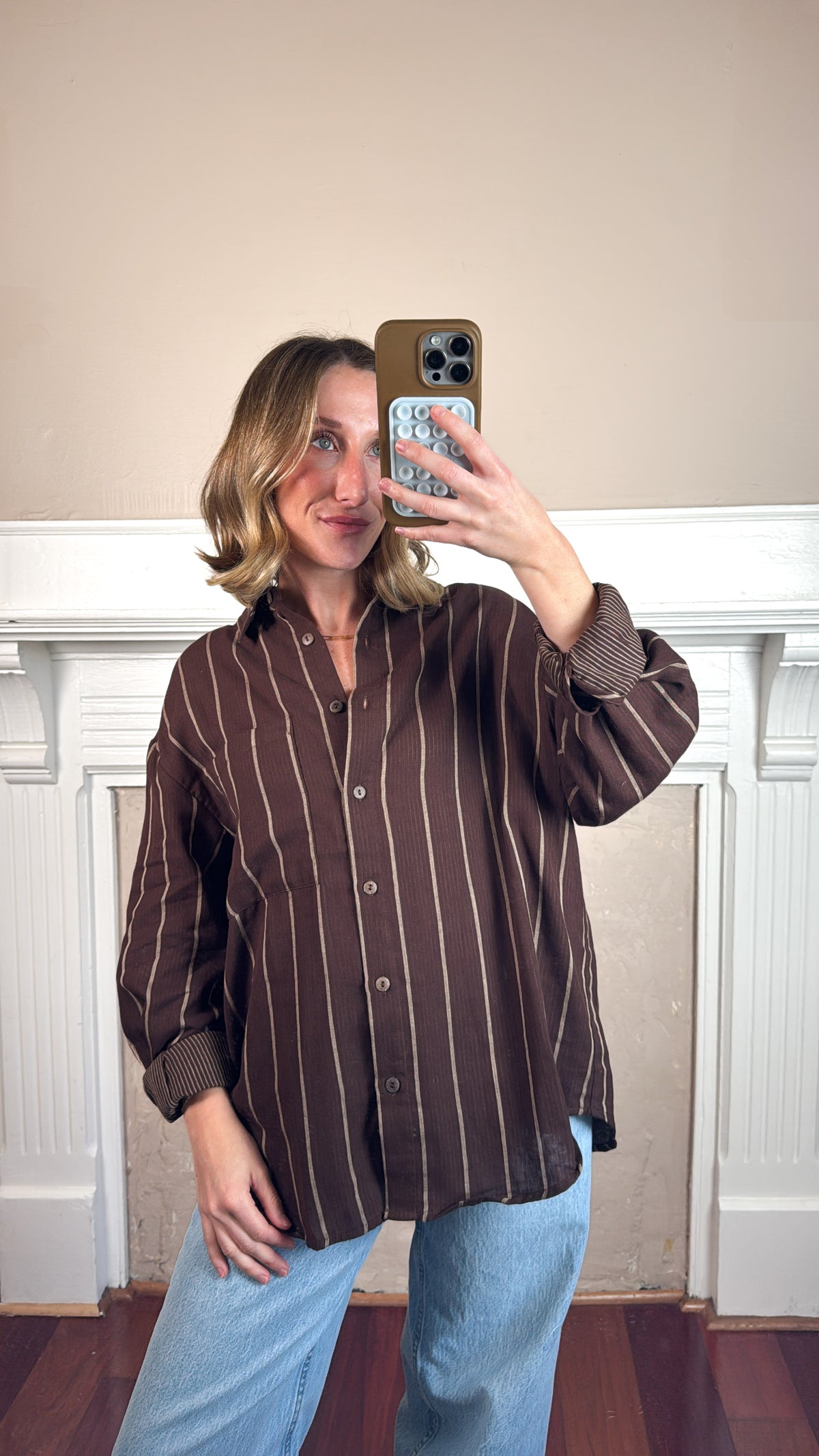 Oversized Striped Cotton Button Down Shirt