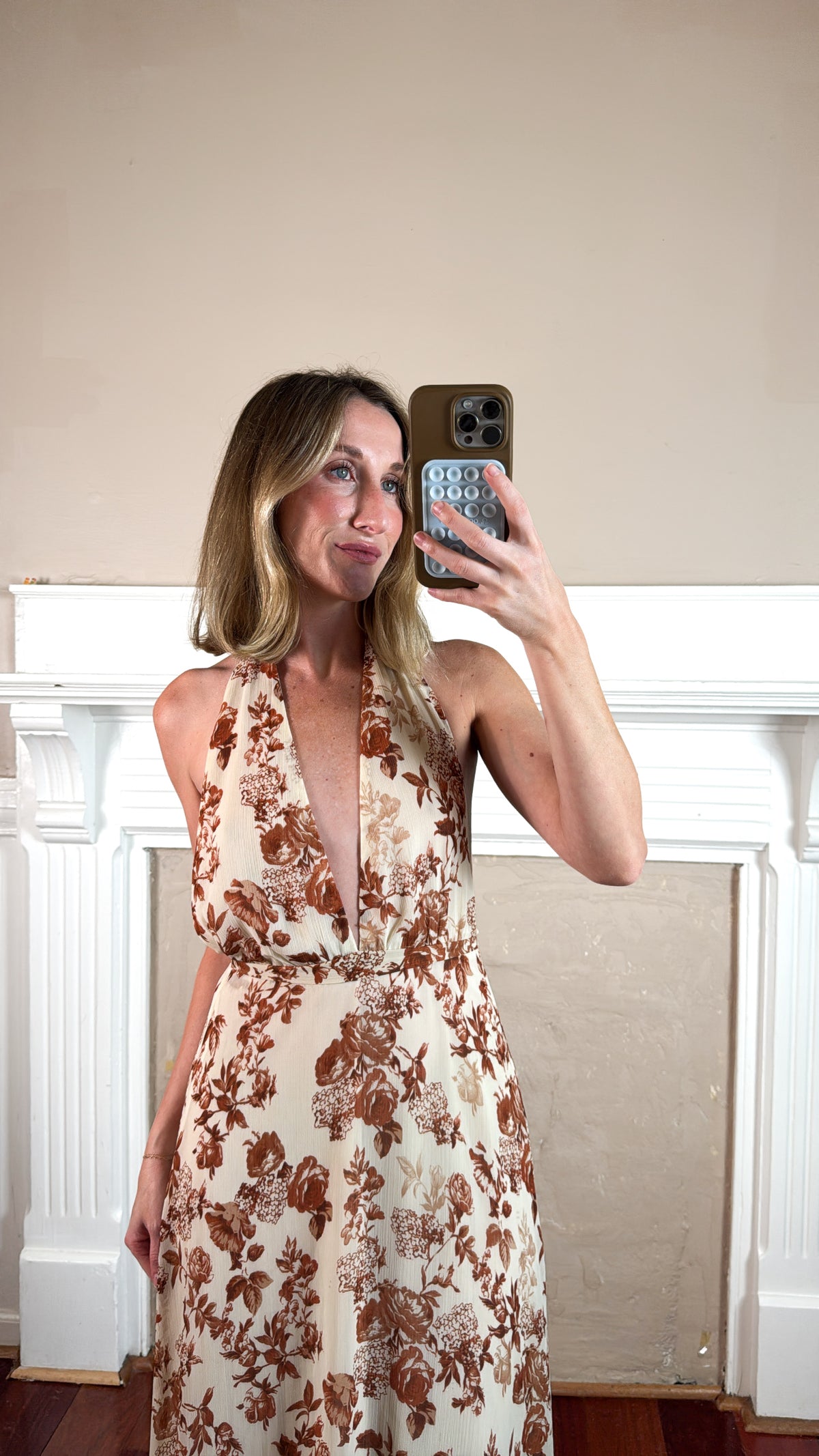 Autumn Floral Halter Maxi Dress