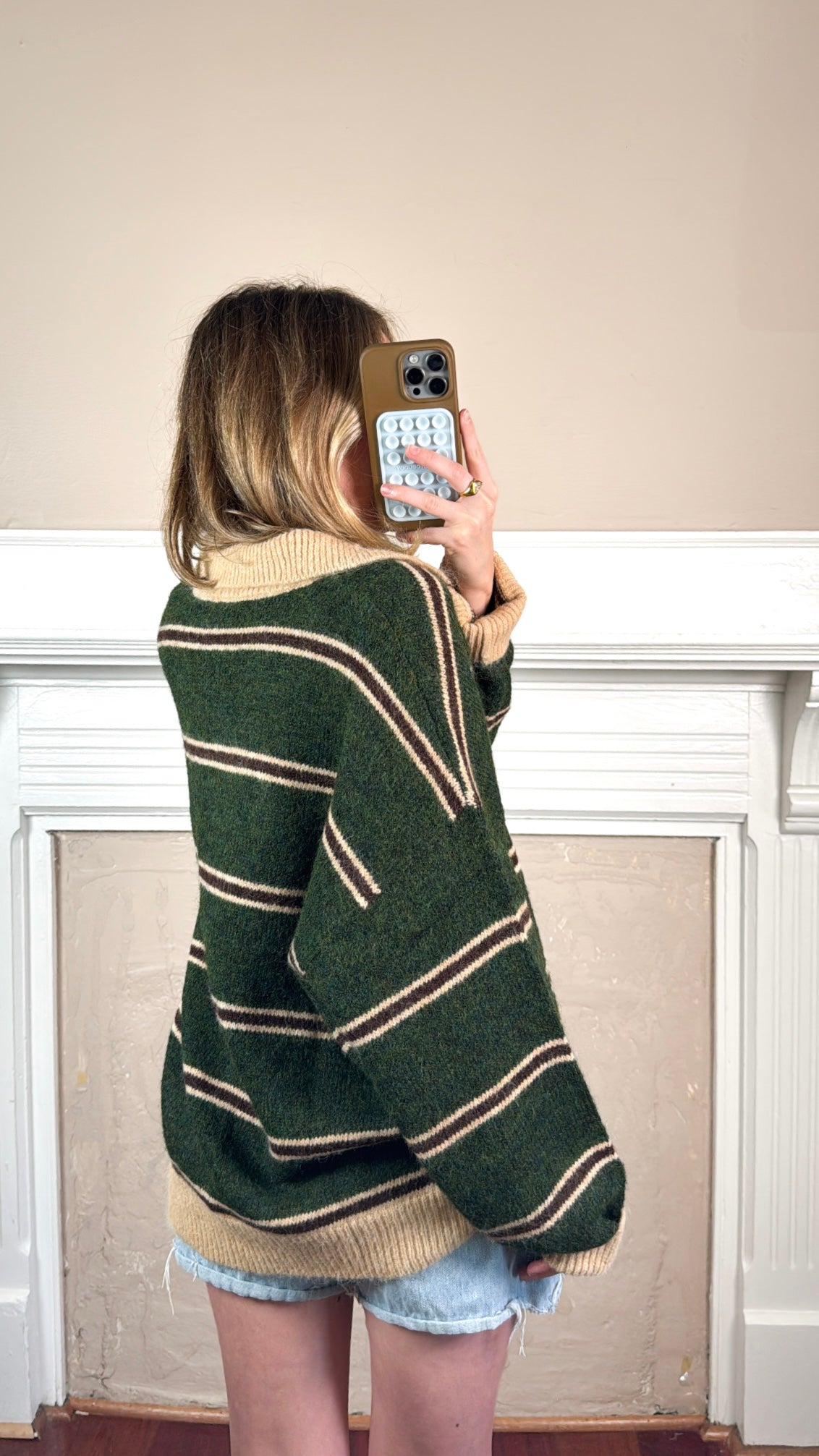 Stripe Polo Fuzzy Knit Sweater
