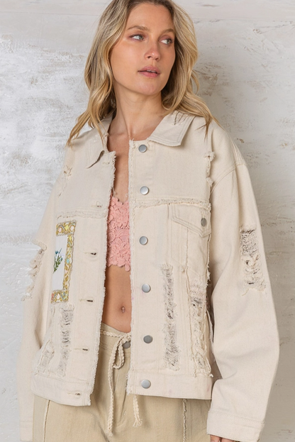 Patch Work Distressed Jacket - Dusky Sage