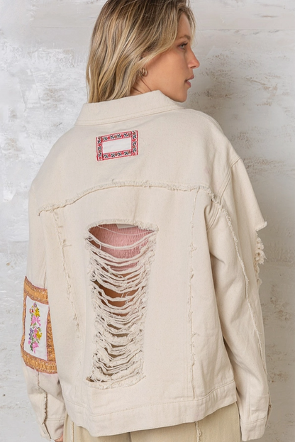 Patch Work Distressed Jacket - Dusky Sage