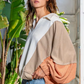Outbound Oversized Contrast Top  Oversized Spread Collared V-Neck Contrast Top French-terry cotton fabric Spread collared V-neckline Contrast raw edge detail Elastic cuffs Oversized fit 74% Cotton, 26% Polyester Color: Cream/Taupe/Salmon