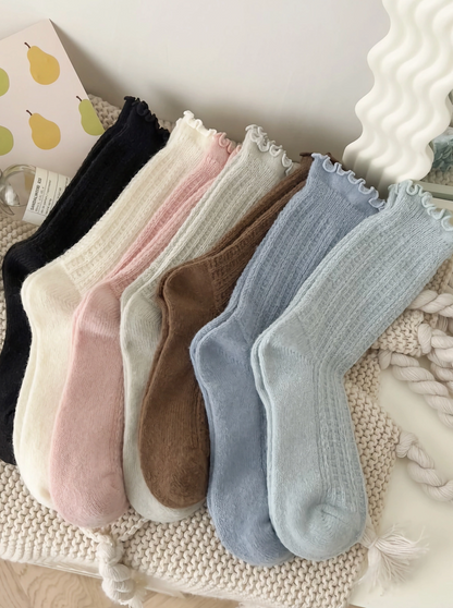 Rachel Ruffle Socks - Knitted Wool Crew Socks