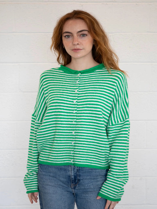 Nola Cardigan - Mini Striped Green