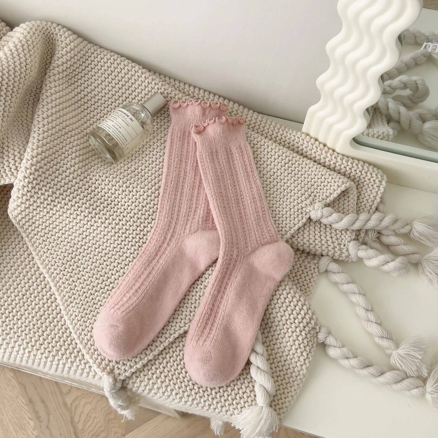 Rachel Ruffle Socks - Knitted Wool Crew Socks