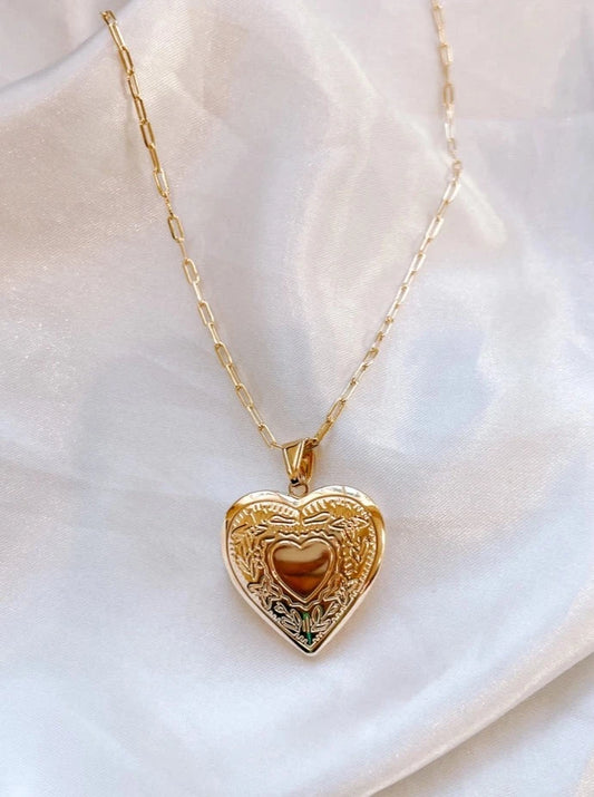 Heart Locket Necklace - Paper Clip Chain