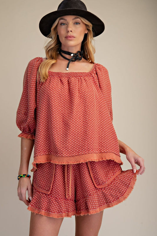 Polka Dot Top and Shorts Set - Crimson