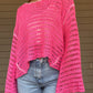 True Romance Open Knit Sweater - Pink  Open Knit Sweater Tie Back  Crochet Top 53% Acrylic, 47% Nylon Color: Pink Look stylish and feel relaxed with this pink True Romance Open Knit Sweater. Crafted with a delicate crochet top, this sweater is the perfect piece to keep you comfortable and fashionable. The classic design makes it easy to pair with any outfit for a stunning look.