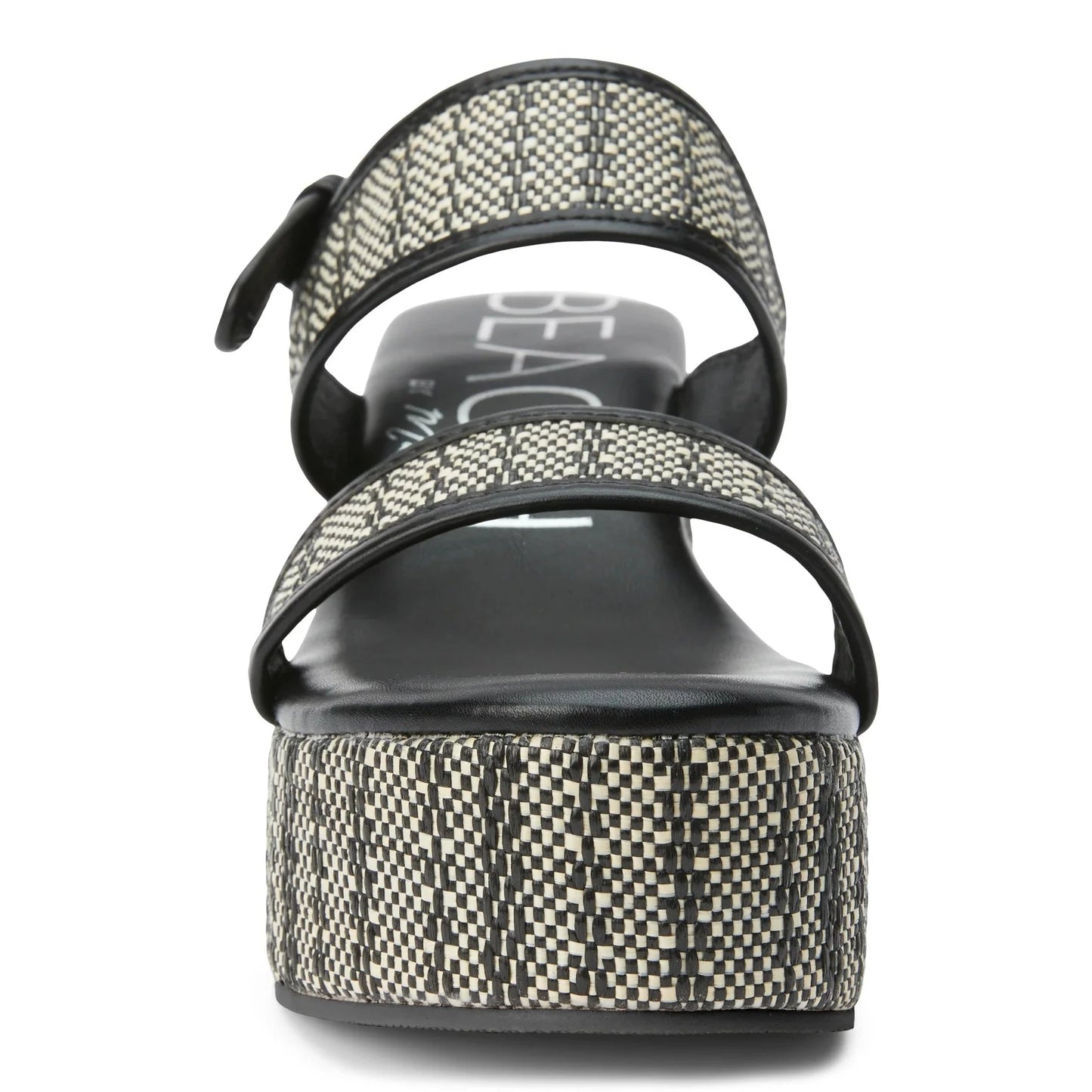 Byron Platform Heal  Vegan, two-band block heel platform with ankle strap. Raffia upper Manmade outsole