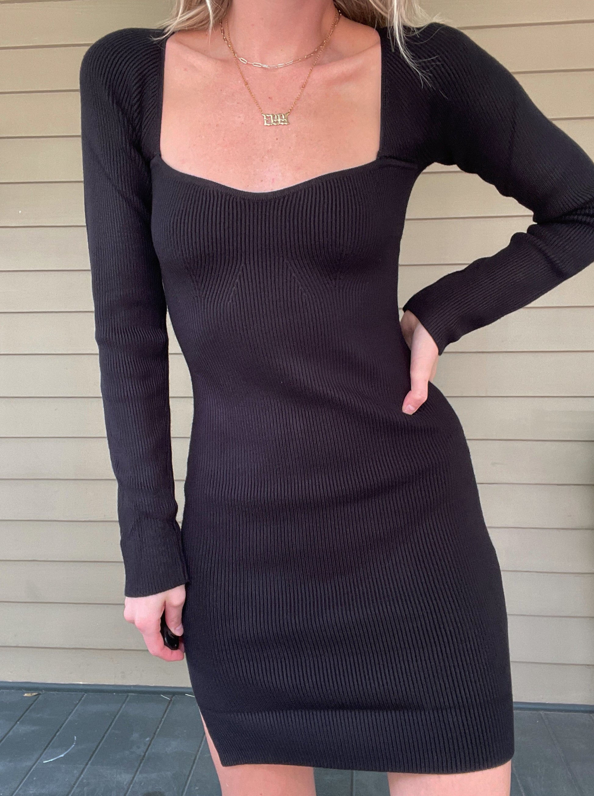 Sweater ribbed mini dress with front slit