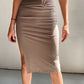 Cropped Ruched Solid Top With Midi Skirt