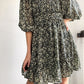 Woven Crepe Chiffon Straight Neck Long Sleeve Back Strap Tie Flowy Dress With Lining