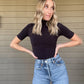 Knit High Quality Bamboo Turtle Neck Short Sleeve Crop Top