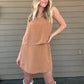 Out West Tank Top and Skirt Set  Tank top and skirt set Loose tank top Side button details on skirt Mini skirt 70% Rayon, 30% Linen Color: Tan