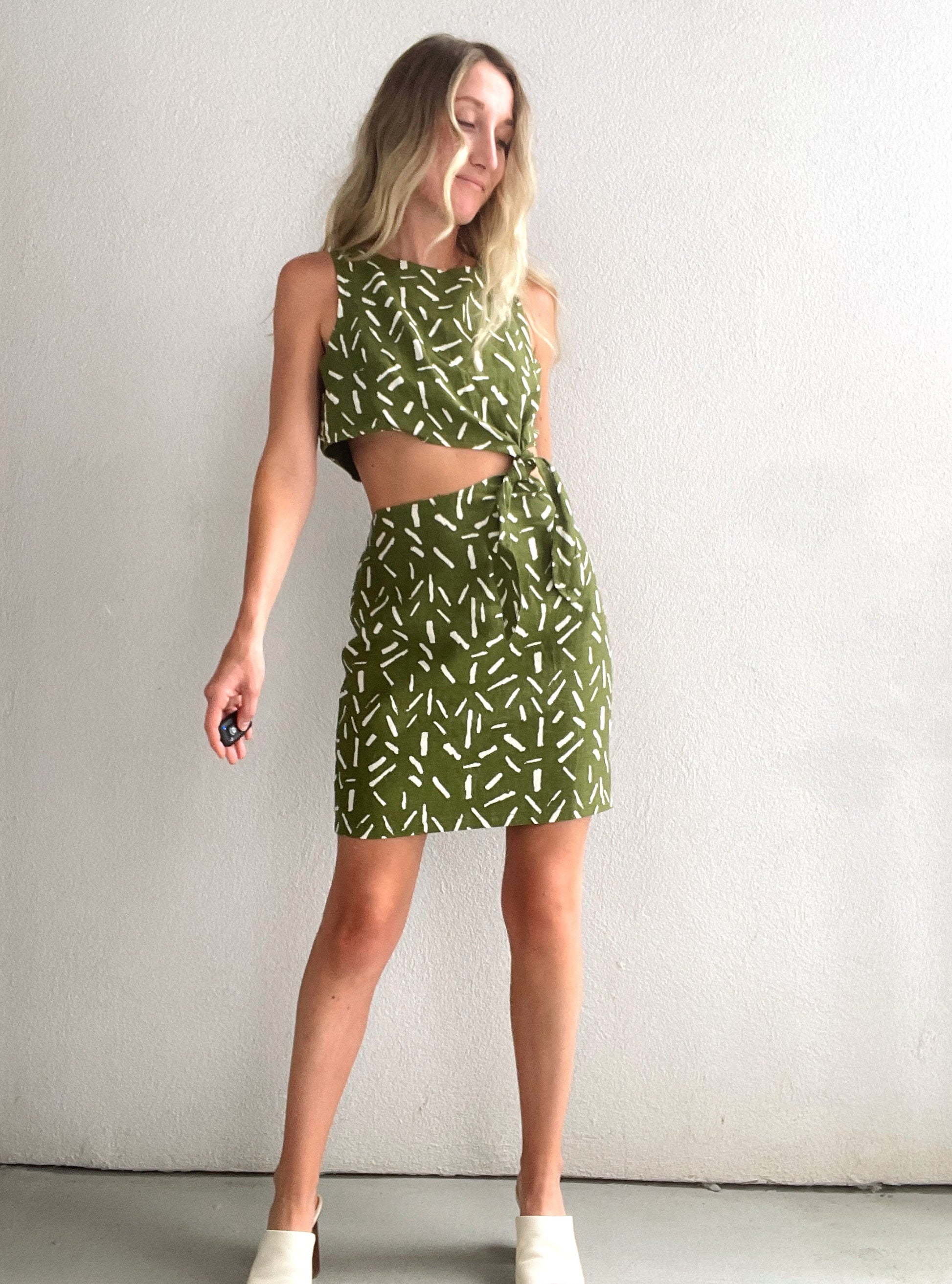 Linen Asymmetrical Knot Cut Out Mini Dress