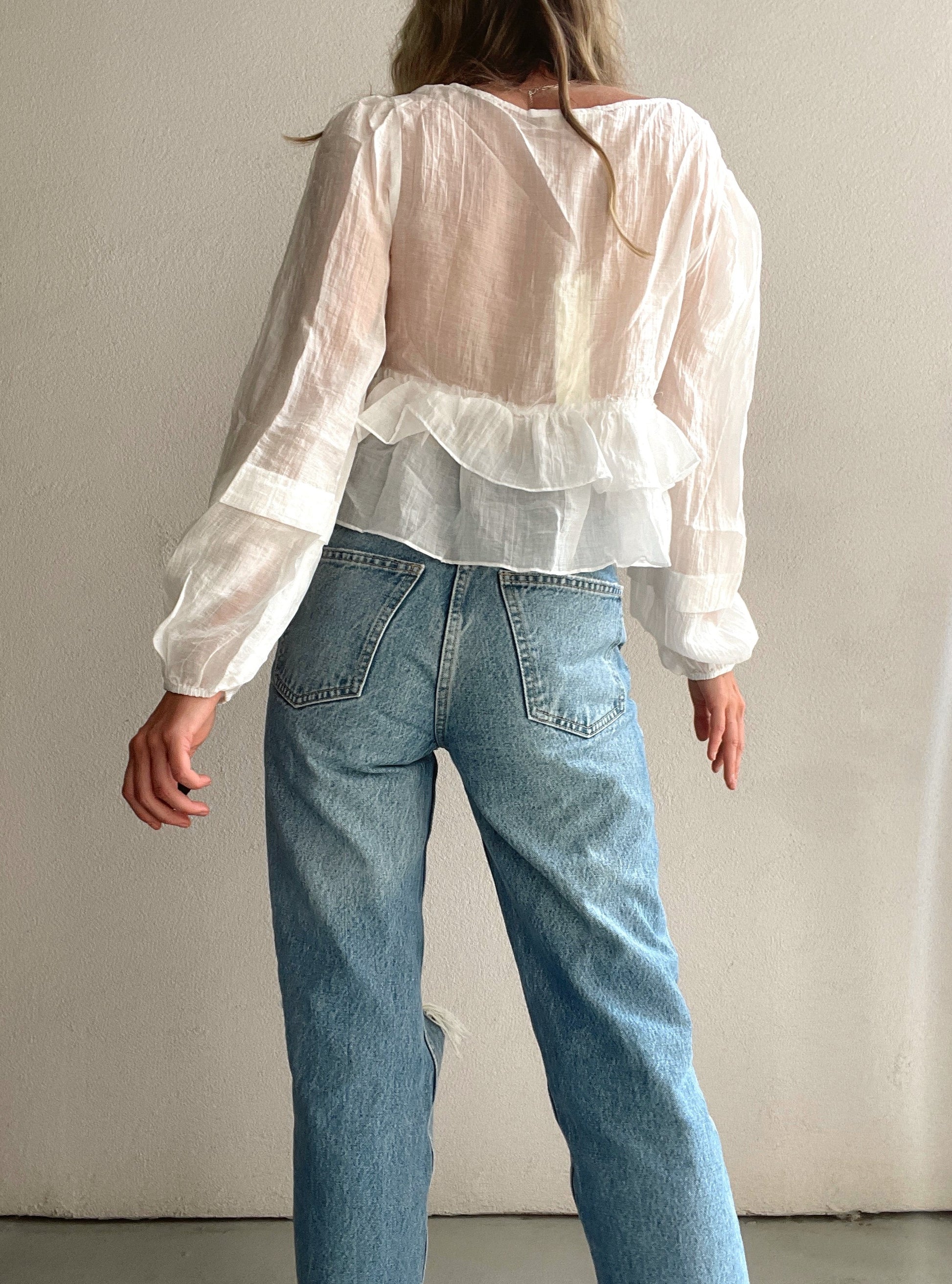 Long Sleeve See-through Top With Buttons