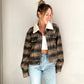 Plaid Pattern Fleece Collar Button Down Jacket