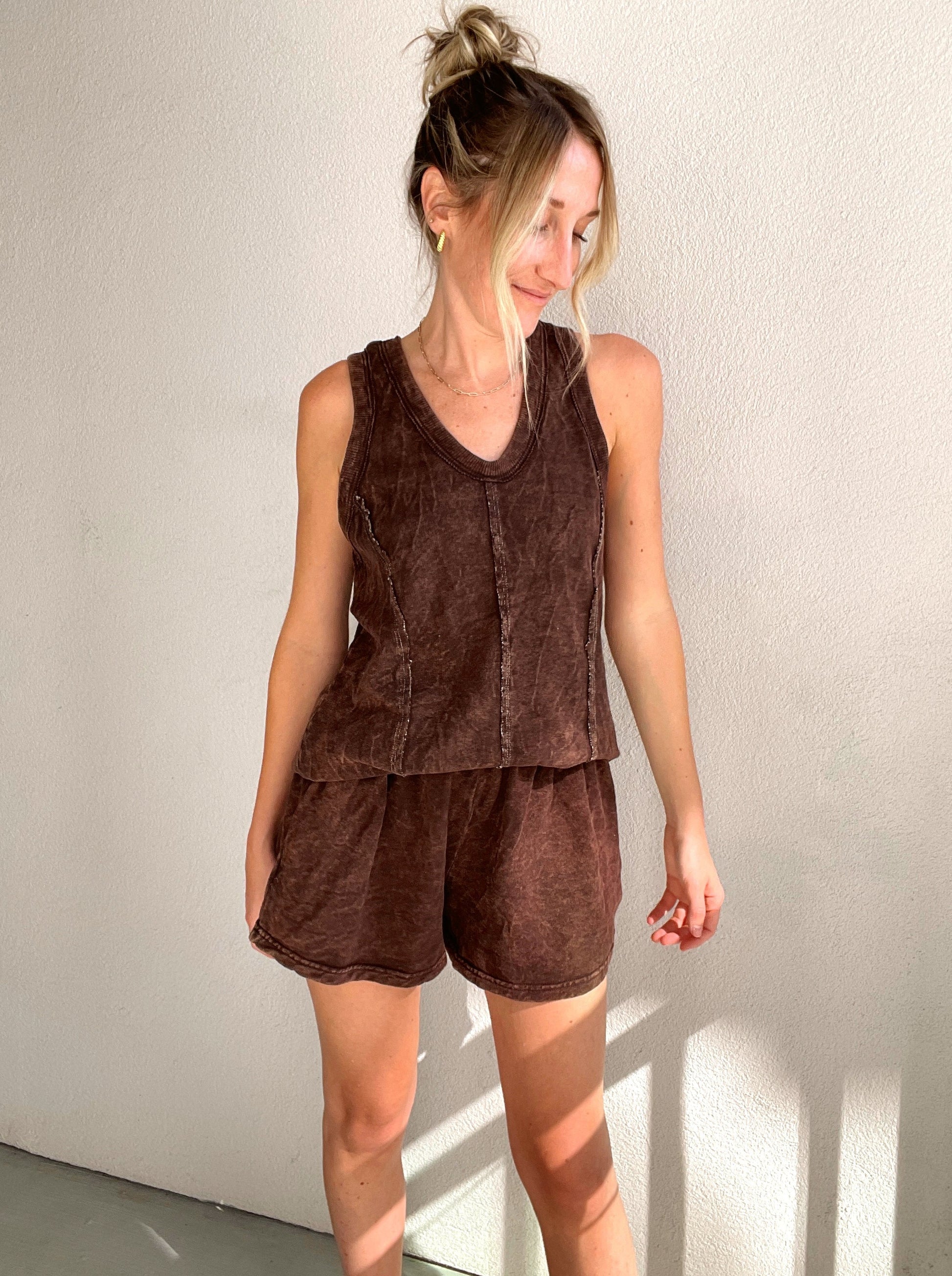 Mineral Wash French Terry Cloth Matching Shorts and Tank Top Set