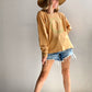 Knit Cotton Rayon Smiley Face Round Neck Long Sleeve Pullover Top