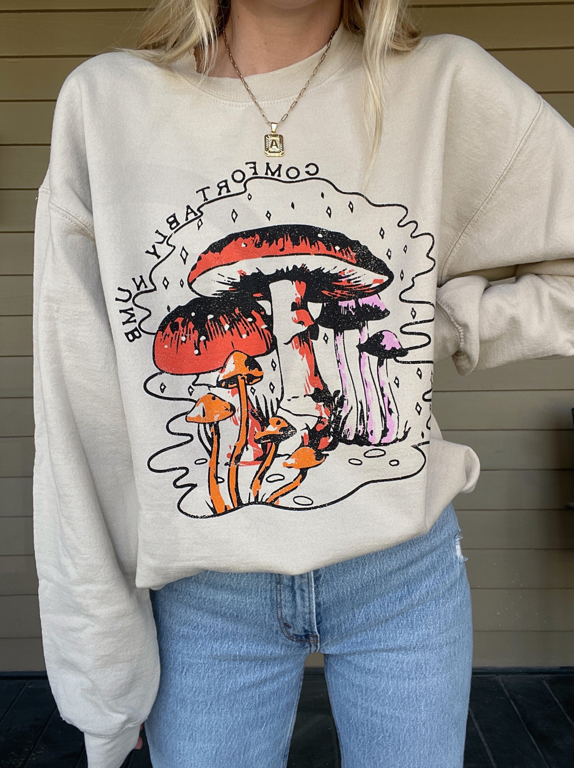 Comfortably Numb Mushrooms Thrifted Sweatshirt