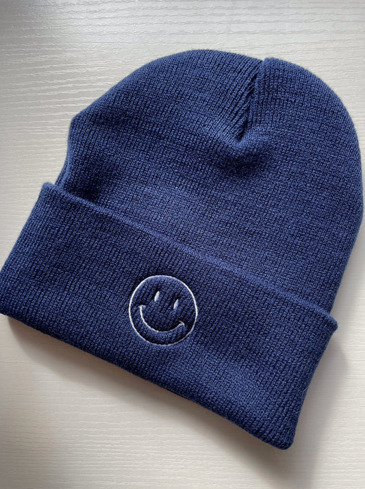 Beanie with Smile Outlined Embroidery Detail