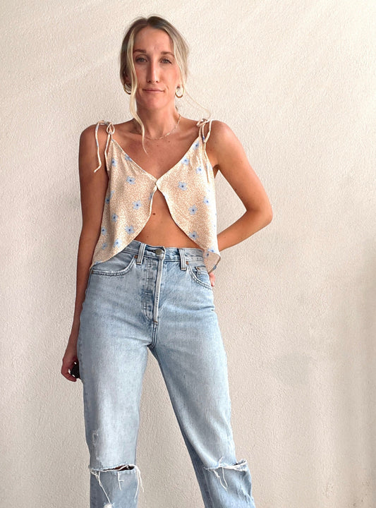 Floral printed open front top