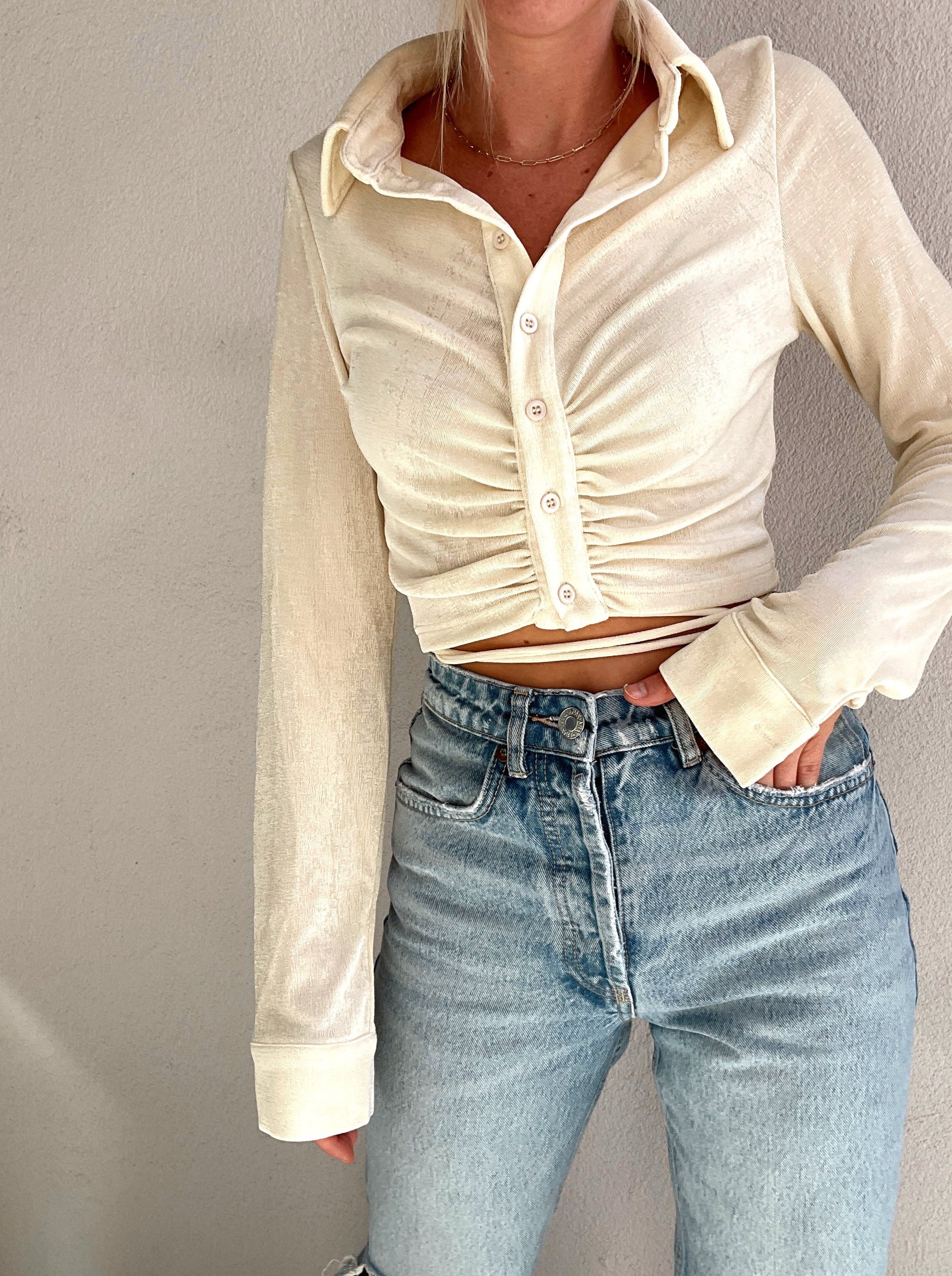 Velour Ruched Tie Wrap Cropped Top