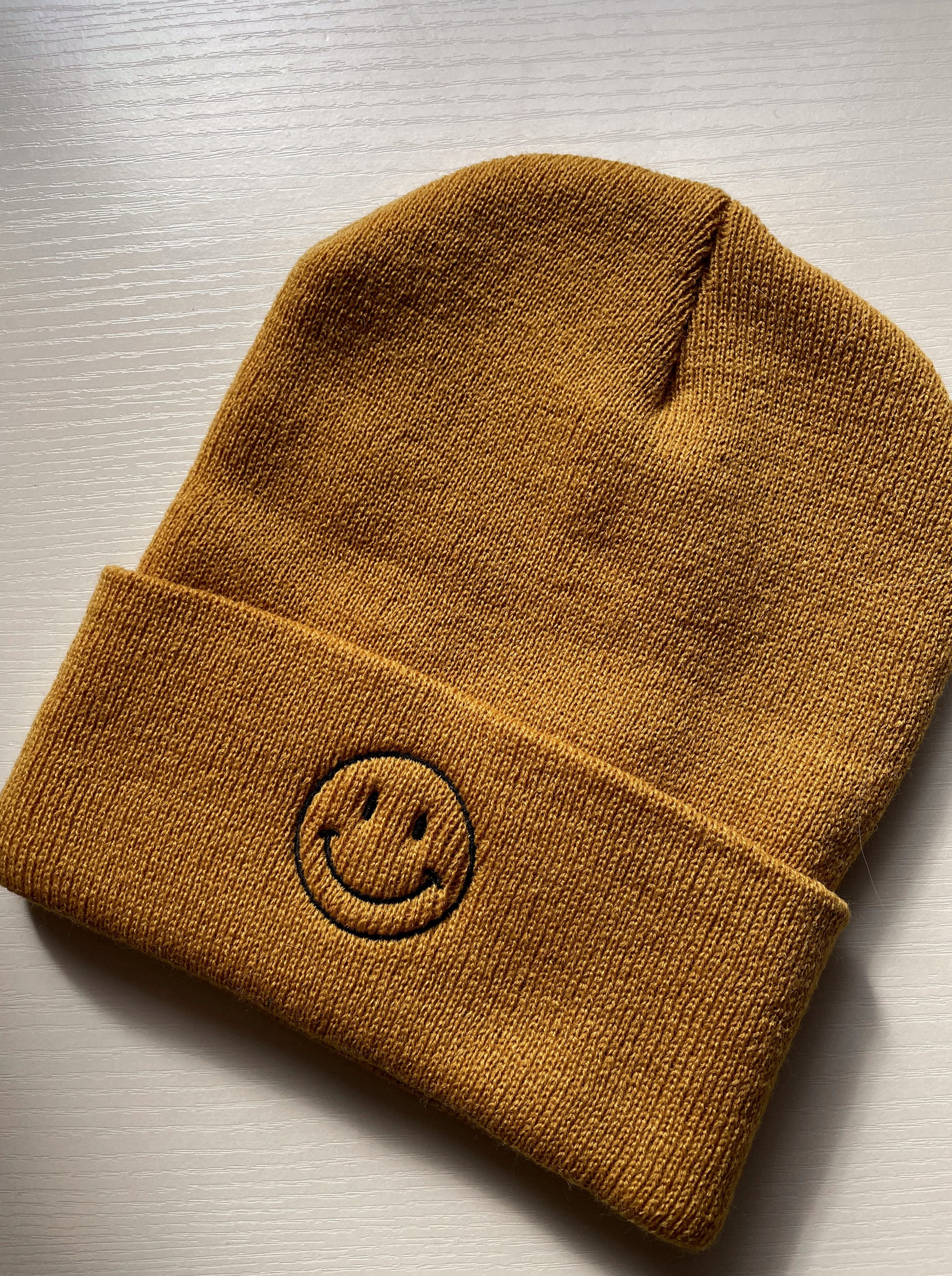 Beanie with Smile Outlined Embroidery Detail